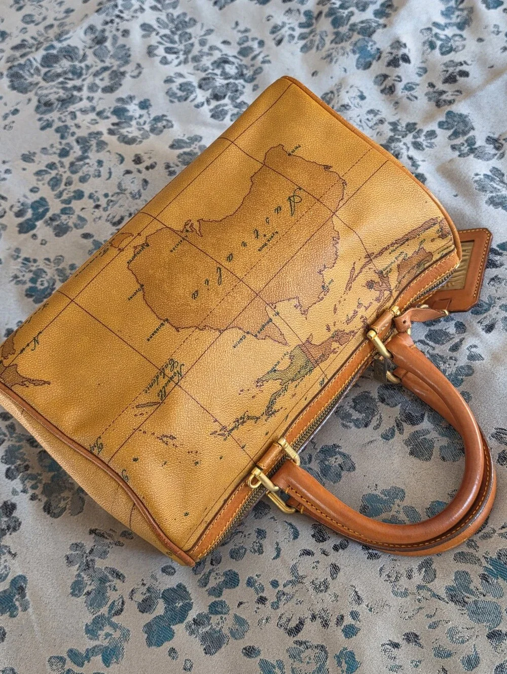 Authentic Alviero Martini Vintage Map-Print Satchel Handbag
